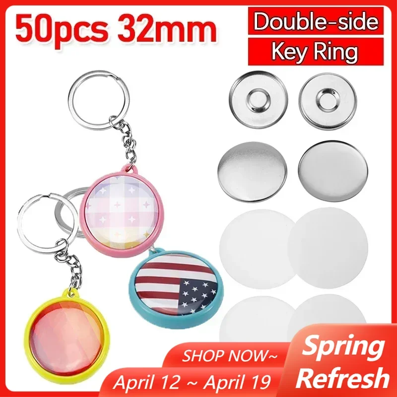 

50 шт./компл., 32 мм, двухсторонний брелок, значок, кнопки, булавки, брелок для ключей, изготовление пуговиц, сделай сам, круглые булавки, детали, принадлежности для изготовления 25 мм 37 мм