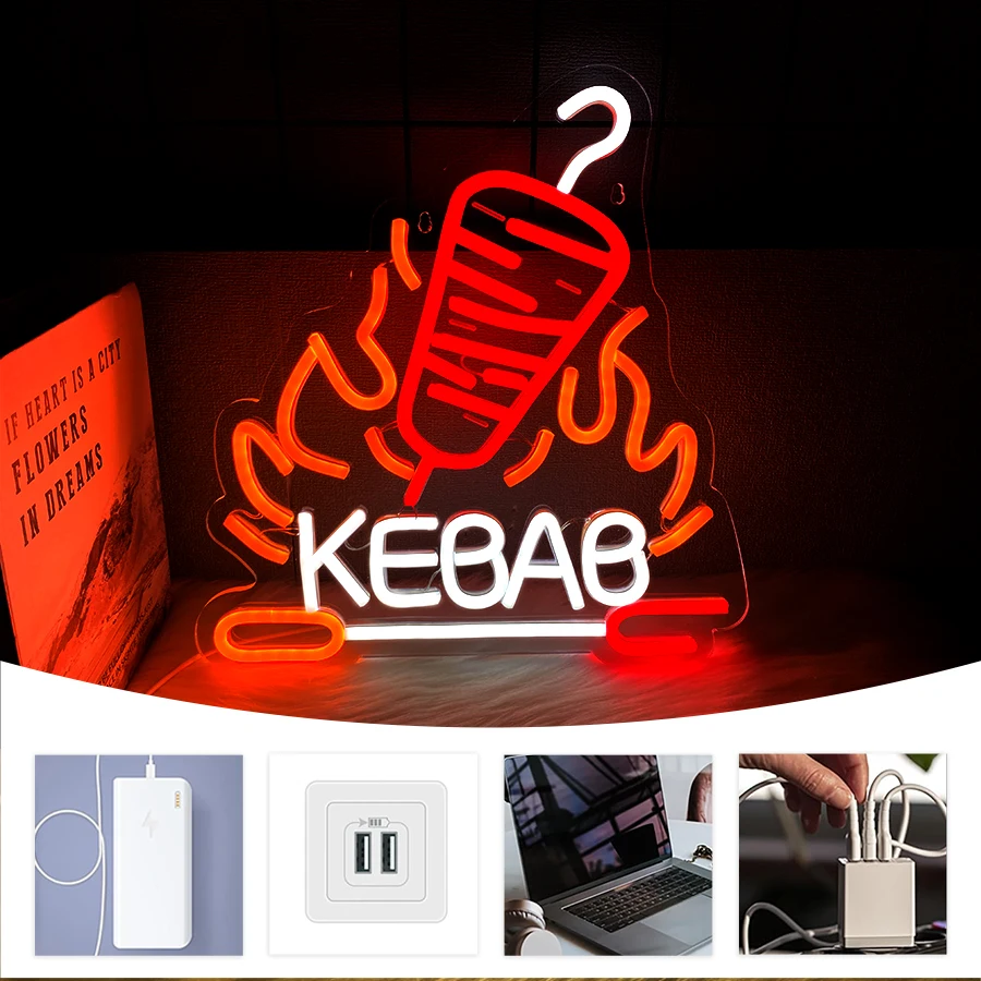 علامة كباب النيون، أضواء النيون المعلقة جدار ديكور فني ل دونر كباب كباب كاباباب مطعم البحر الأبيض المتوسط أو الغذاء #4
