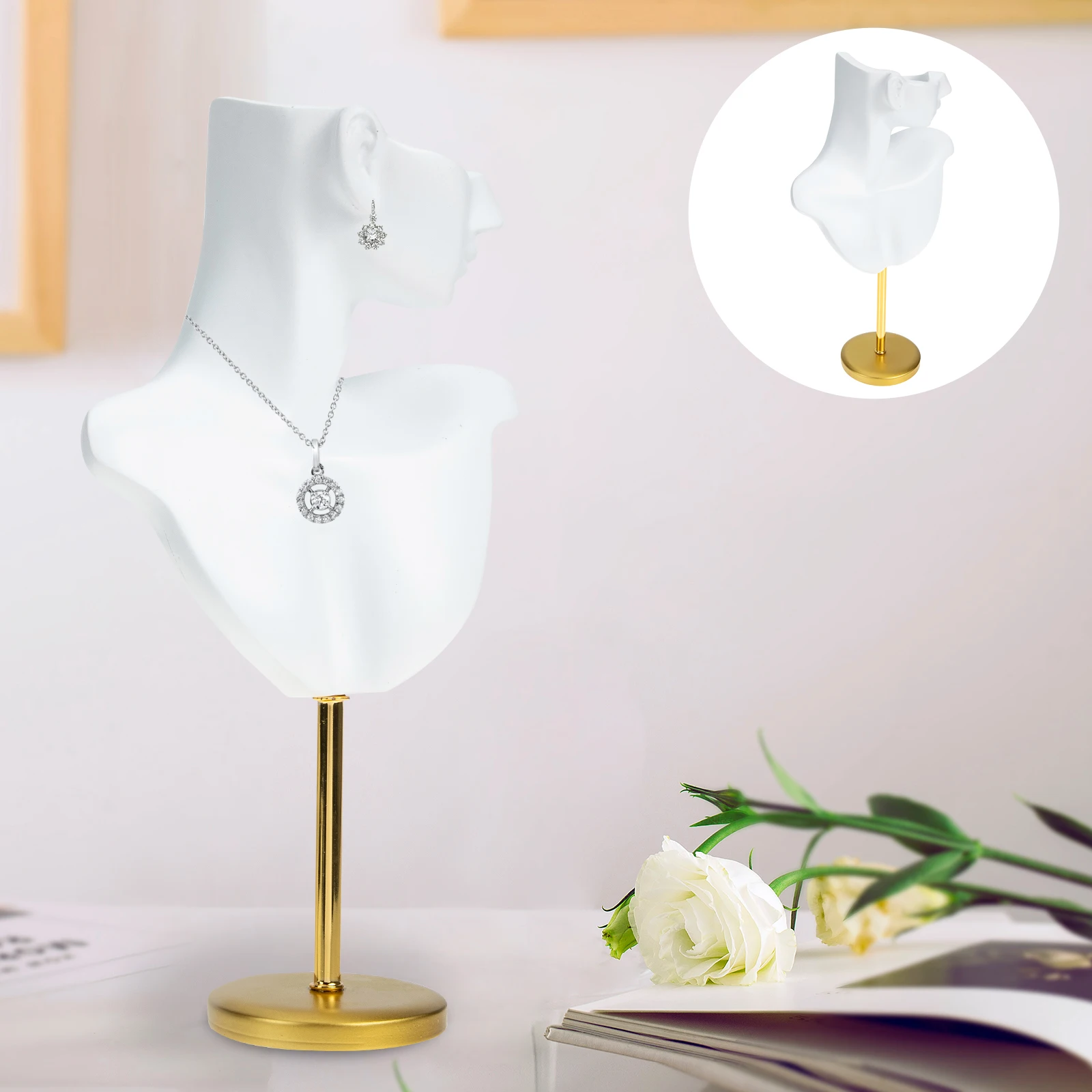 

Resin Metal Display Earring Stand Necklace Bust Holder Showcase Rack For Earring Bust Displays Retail Store Counter Decor