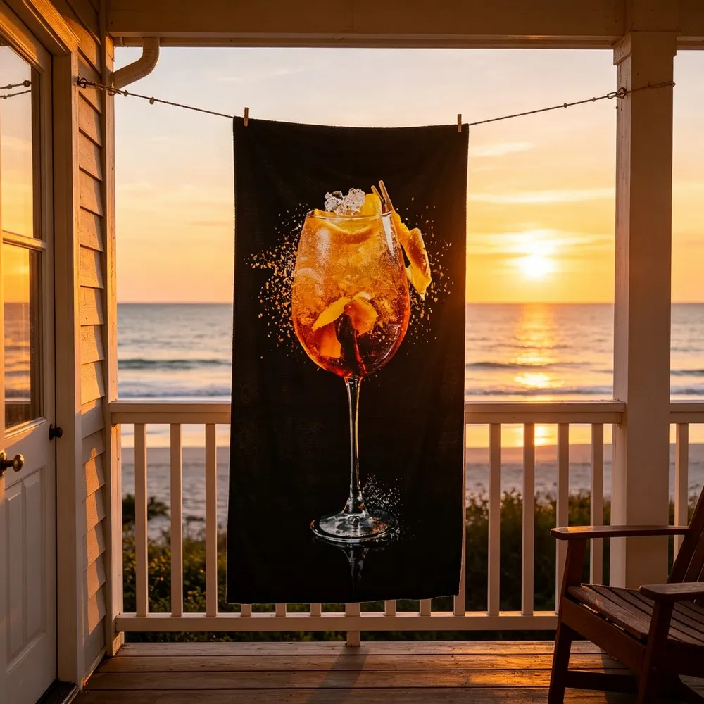 Vintage Cocktail Print Summer Beach Towel Patterned Sunscreen And Windproof Suitable For Swimming Pool Camping Travel Blanket