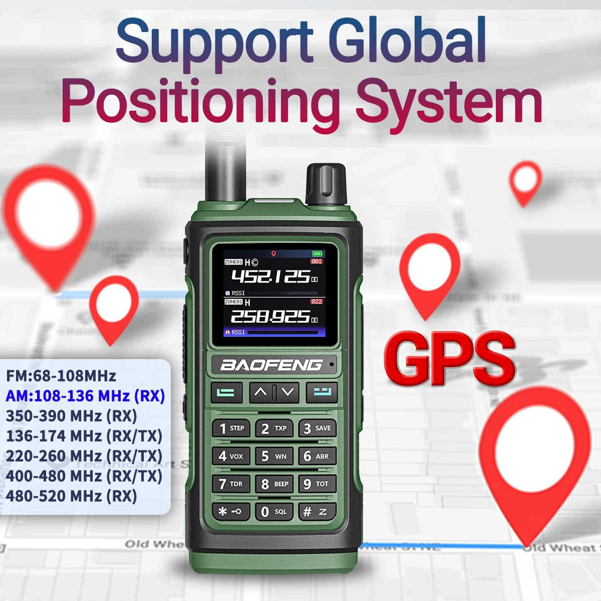 Baofeng UV-17Pro GPS Walkie Talkie 108-136MHz Air Band VHF UHF 200-260MHz 350-355MHz FM Radio Six Bands Wireless Copy Frequency