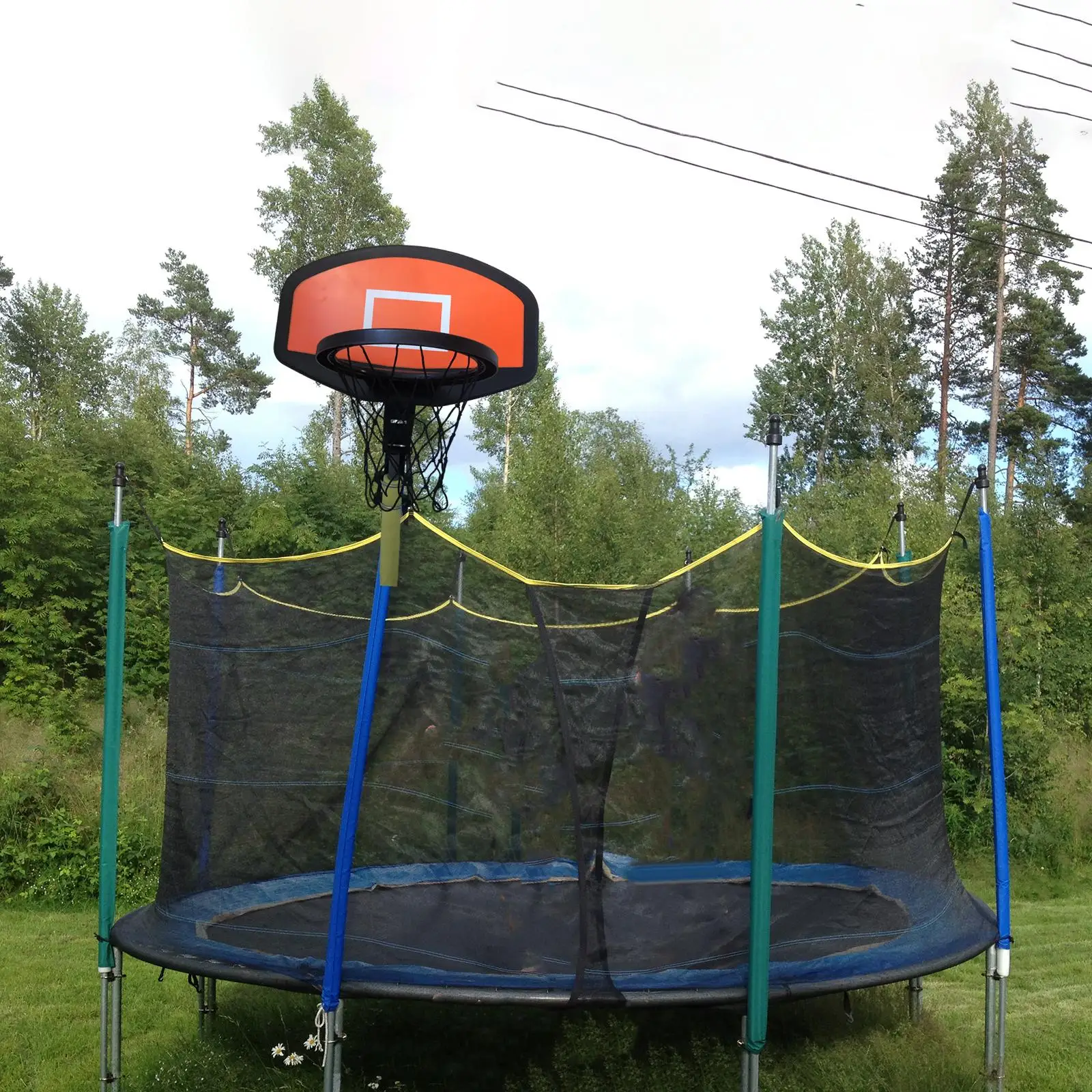 Trampoline Basketball Hoop Outdoor Sports Trampoline Attachment Basketball Backboard for Game Playing Curved Pole Dunking Indoor