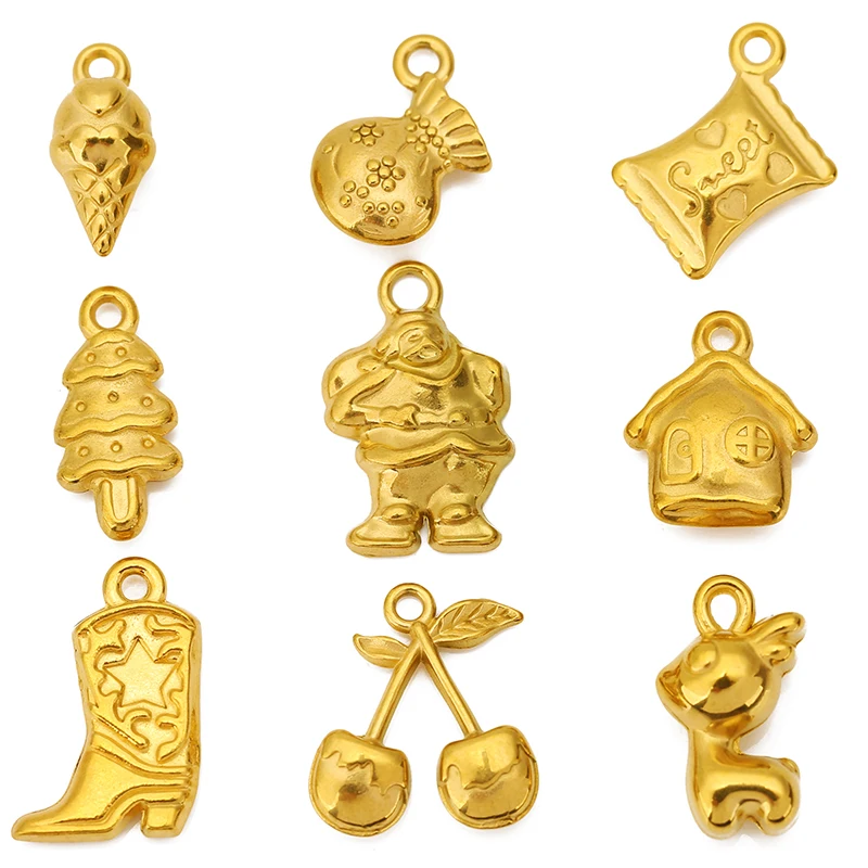 3 szt. Wisiorki świąteczne ze stali nierdzewnej cukierki święty mikołaj Xmas Tree Snow House Charms dla DIY naszyjnik kolczyki tworzenia biżuterii