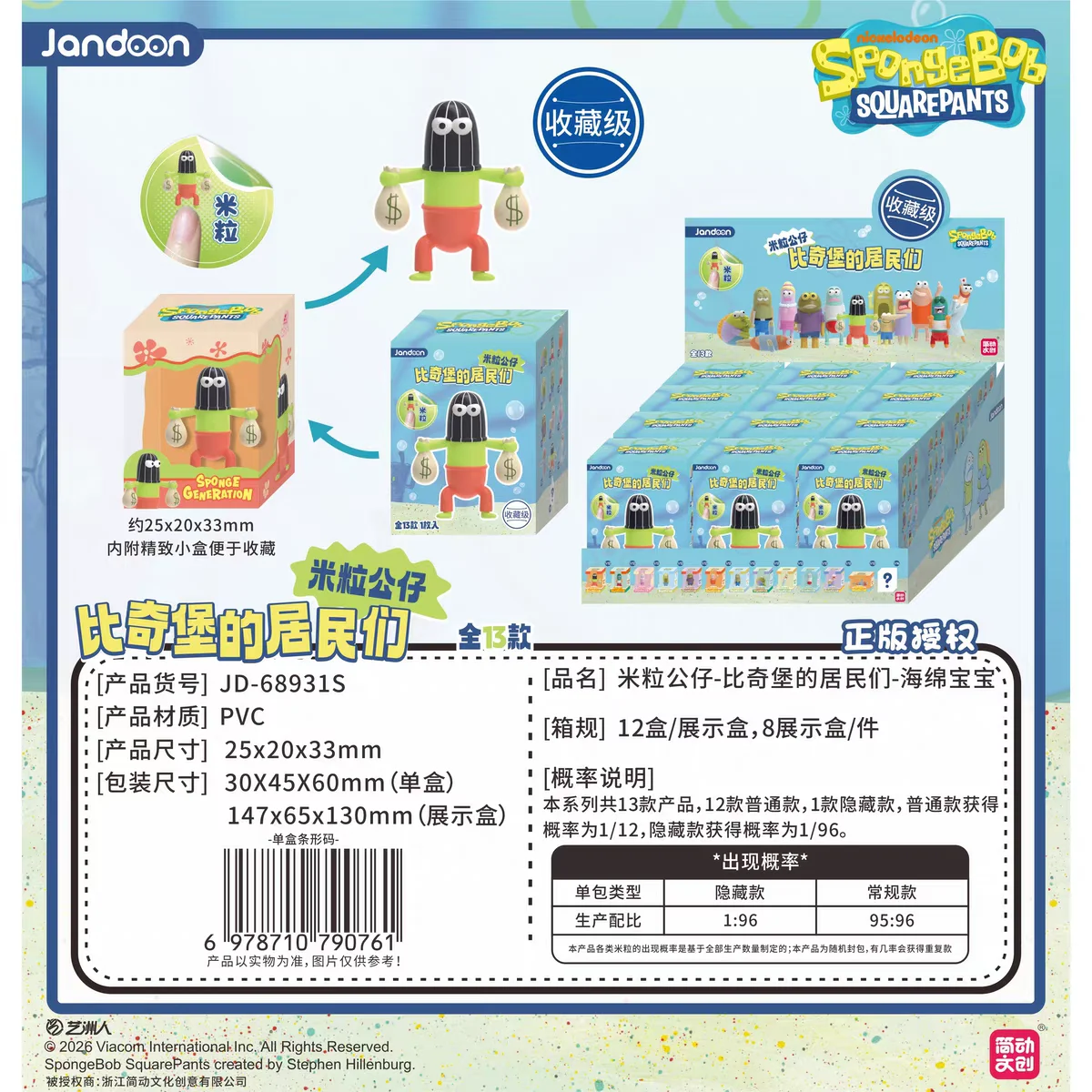 Original JANDOOM SpongeBob SquarePants Residents Blind Box Rice Grain Doll Mini Figures Cute Anime Action Figure Cartoon Model T view 5