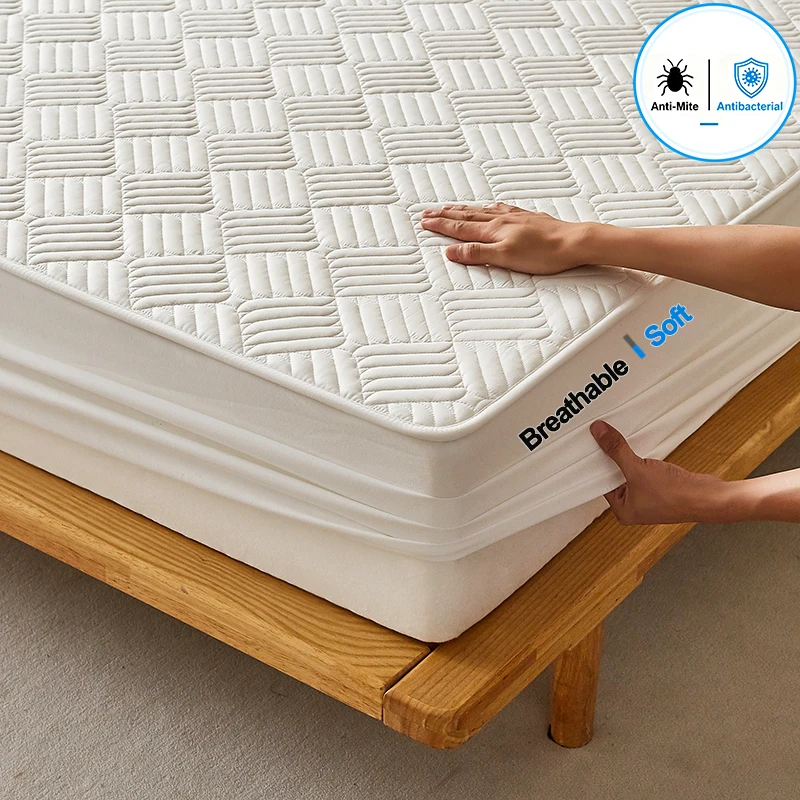Breathable Soft Quilted Mattress Cover Protector, Anti-Mite Antibacterial Fitted Sheet, Non-Slip Deep Pocket Wrinkle Resistant