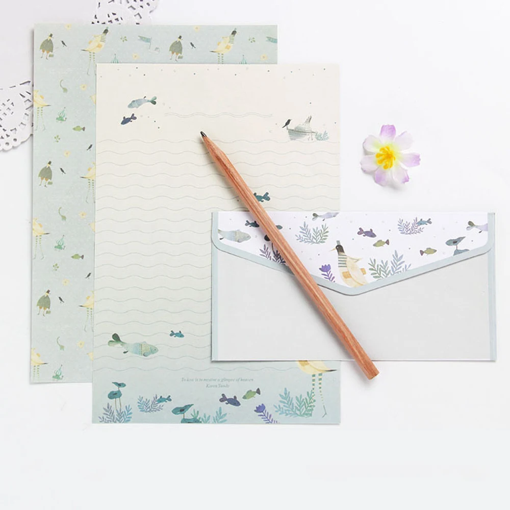 Papier à lettres avec motif de dessin animé, impression de fleurs, conception différente avec enveloppes, cadeau, 6 pièces, 3 pièces