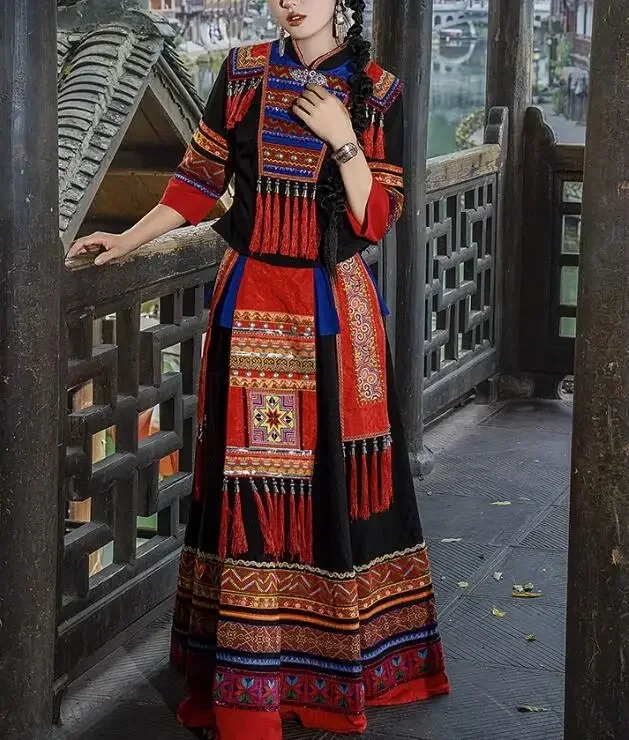 Chinese Folk Dance Dress Women Yao Nationality New Perform Miao