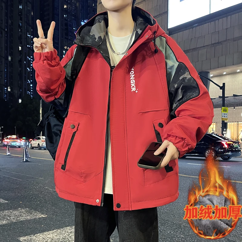 Kurtki z kapturem z polaru na jesień i zimę, młodzieżowa odzież uliczna, pluszowe ciepłe płaszcze, luźne, wiatroodporne, grube parki outdoorowe.