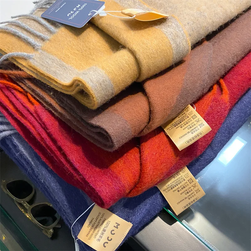 New 100% Wool Winter Scarf, Color Block Warm Soft Neck Wrap, Unisex Wool Shawl for Men Women Daily Casual Outfits