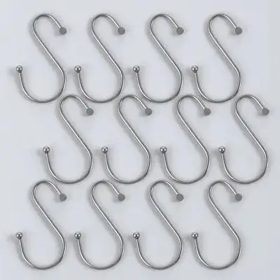 12 قطعة خطاف اسطوانة معدنية S-شكل مقاومة للتآكل للحمام دش الستار ديكور المنزل شماعات حديدية #6