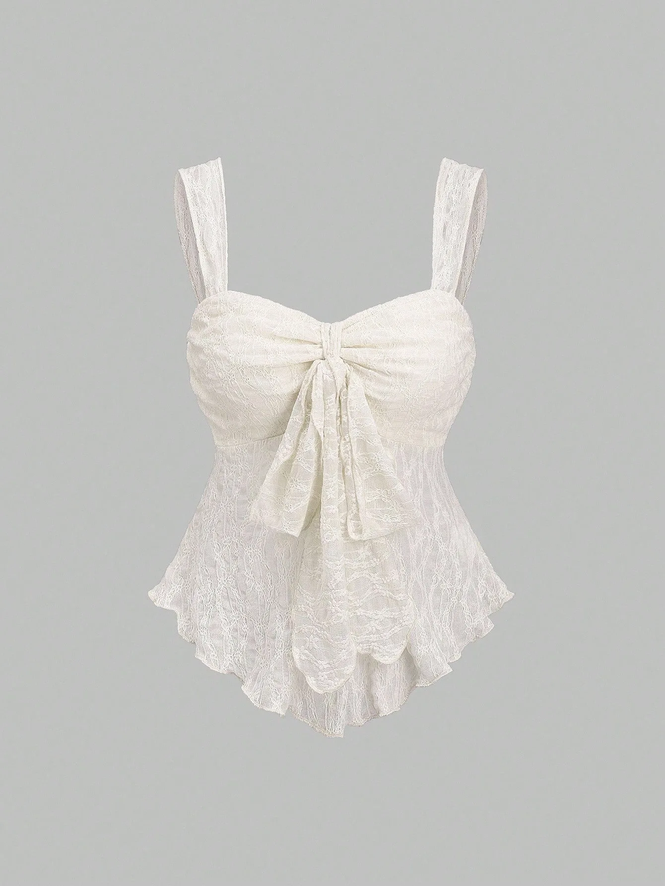 Französische einfarbige Spitzen-Jacquard-Camisole-Weste mit Schleifenverzierung, tailliertes kurzes Oberteil, sanfte und reine Stilweste. – Detail 7