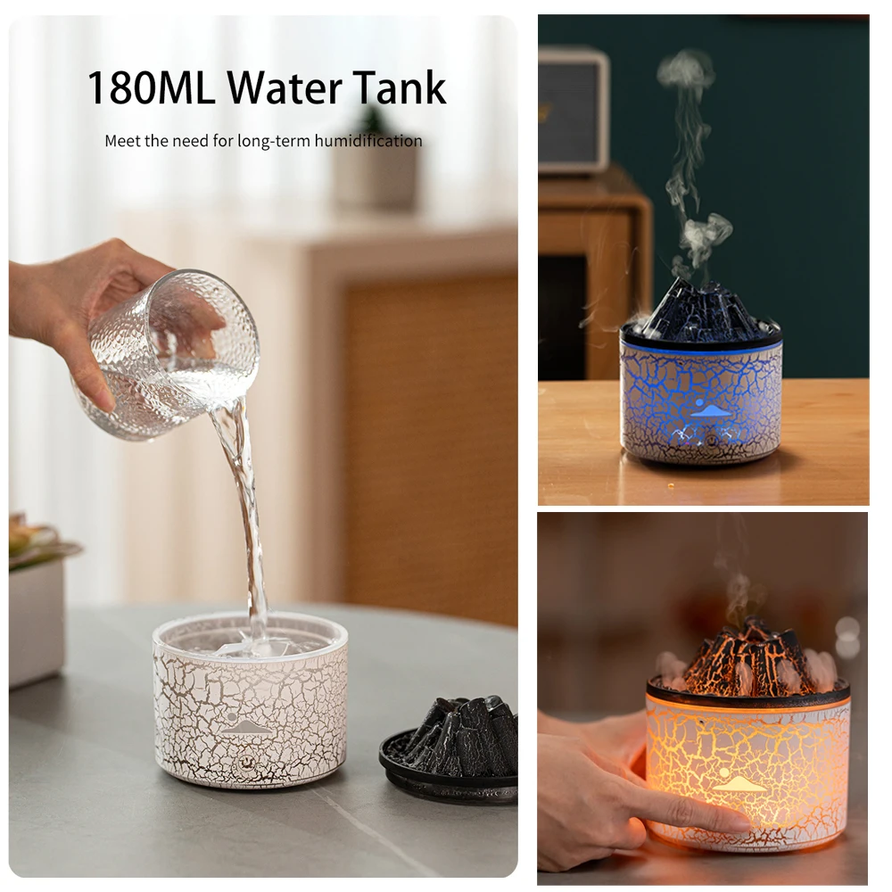 Volcano Diffuser Essential Oils Jellyfish Cool Mist Air Humidifier Flame Aroma Diffuser for Bedroom Smell for Home 180ml 7 Color