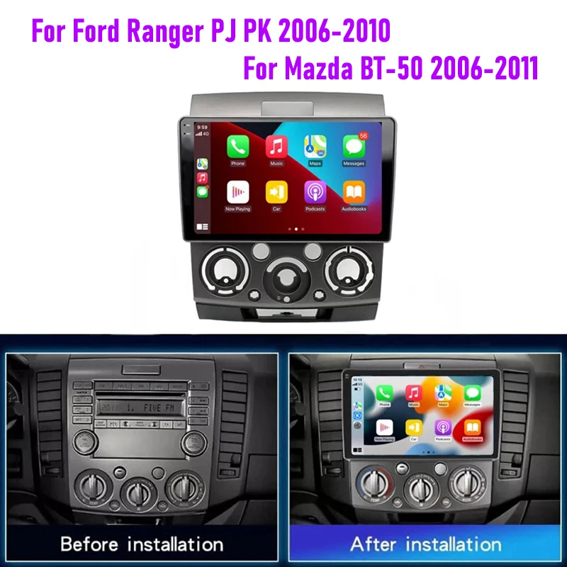

9" 4-64GB Car Radio For Ford Ranger PJ PK 2006-2010 & Mazda BT-50 2006-2011 Wireless CarPlay Android Auto Head Unit BT