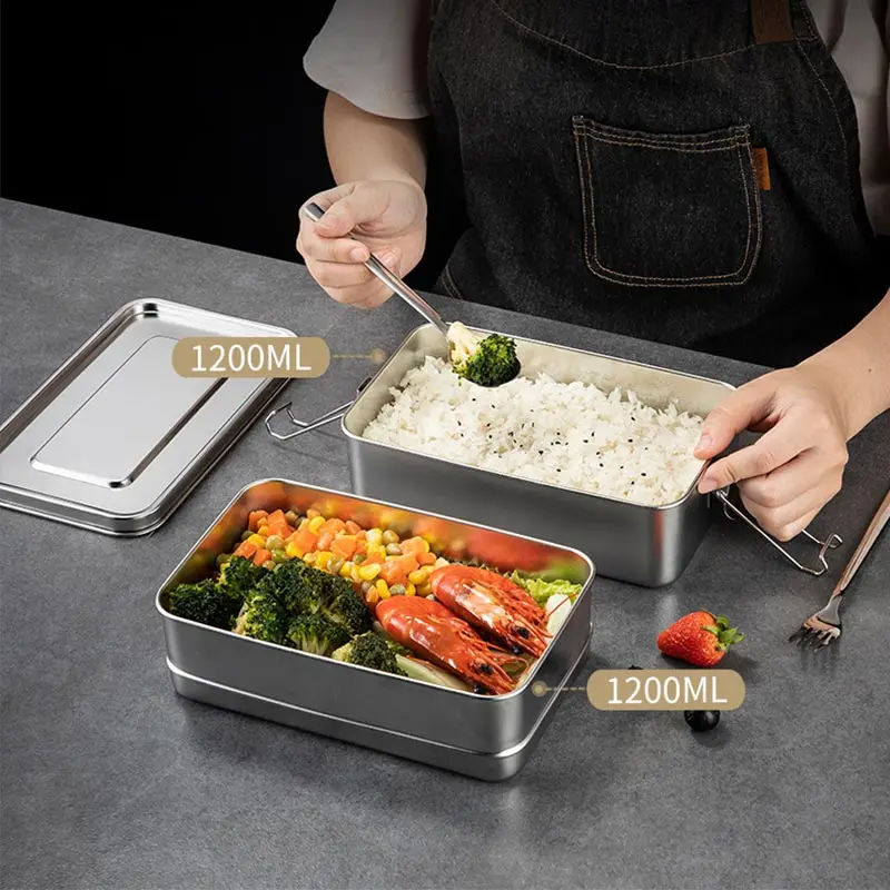 304 Stainless Steel Lunch Box Double Layers Bento Student Food Container Snack Storage Box Anti-leak Fruits Storage Lunch Box