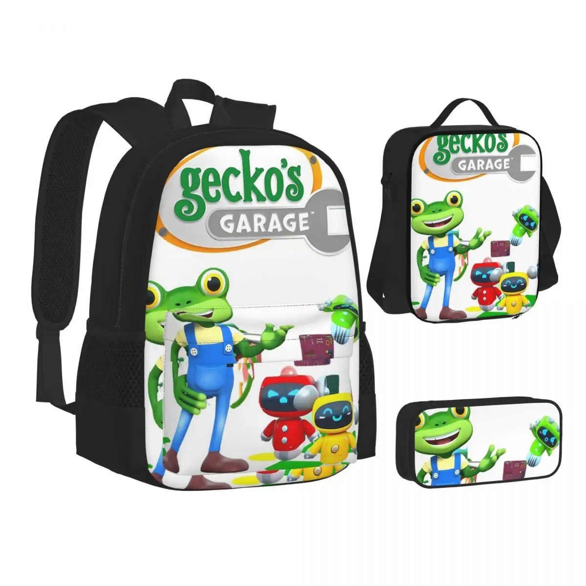 

Рюкзаки Geckos Garage для мальчиков и девочек, школьные сумки для детей, детский рюкзак, сумка для обедов, сумка для ручек, набор из трех предметов