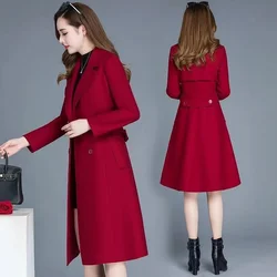 2024 Women‘s Coat Winter Korean Fashion Long Coated Thickened Woolen Winter Coat for Women Black Coat Harajuku