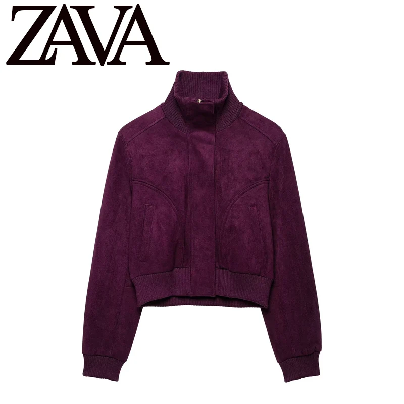Fashionable Stand Collar Reversible Leather Effect Short Jacket for Women Versatile Stylish Windproof Polyester Fiber Zipper ...