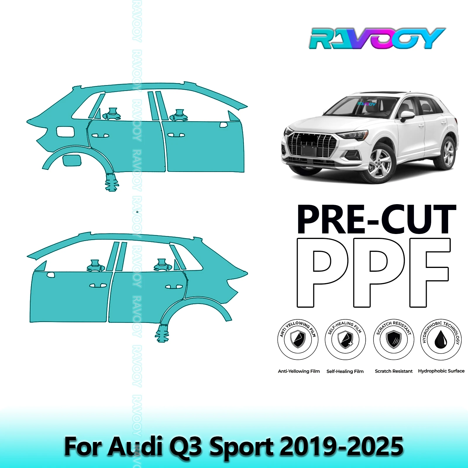 

For Audi Q3 Sport 2019-2025 8.5mil Clear Matte Pre-Cut PPF Door & A/B Pillar Kit TPU Paint Protection Film Set