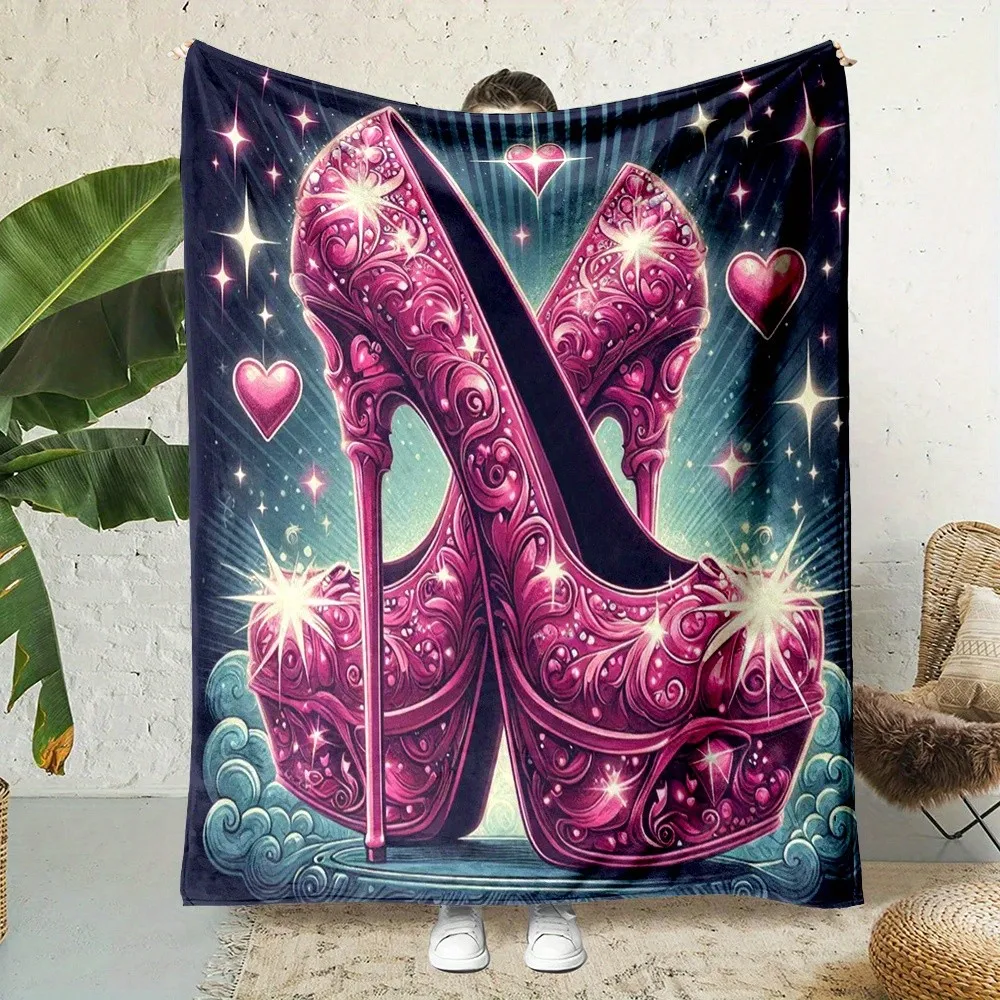 Charming high-heeled shoe pattern Flannel printed blanket suitable for all seasons suitable living room office sofa and travel