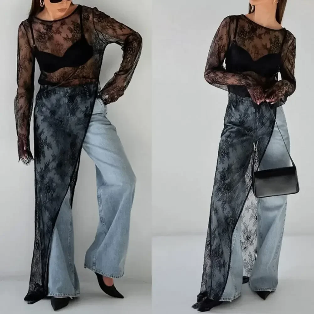 Vestido de fiesta de noche Vestido de encaje Vestido de encaje negro Nuevo estado Moda Vestido que combina con todo Vestido largo tipo jersey