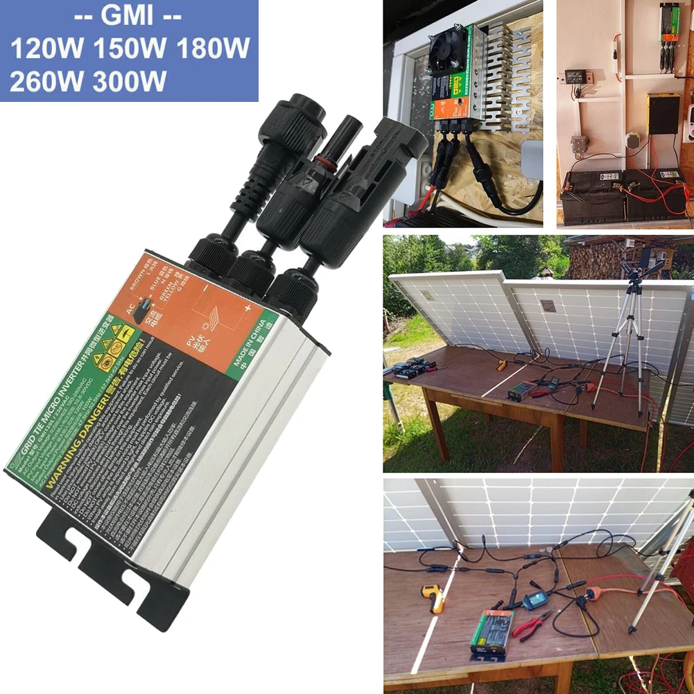 

120W-300W Solar Inverter MPPT Grid Tie Pure Sine Wave Inverter DC18-50V With AC Cable For GMI120 GMI150 GMI180 GMI260 GMI300