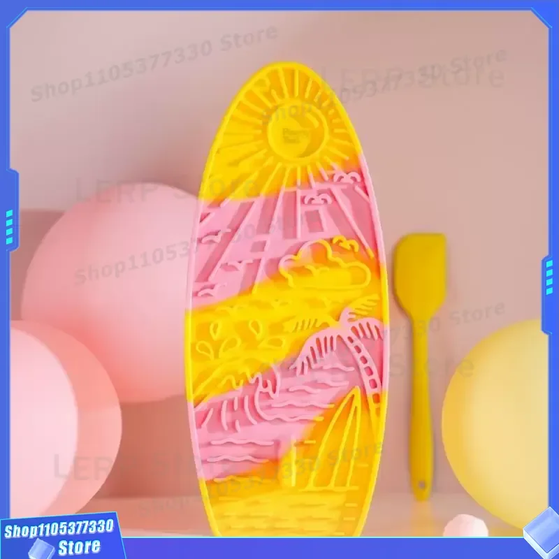 Silicone Licking Mat for Dogs and Cats Slow Feeder Puzzle Toy with Suction Cups Anti Slip Surfboard Shape Food Grade
