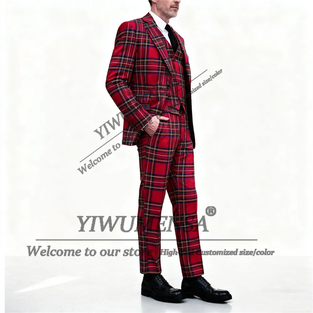 إنجلترا نمط منقوشة الاختيار الدعاوى الرجال 3 قطع مجموعات واحدة الصدر حفلة موسيقية الحلل مخصصة العريس عشاء حفل زفاف البدلات الرسمية