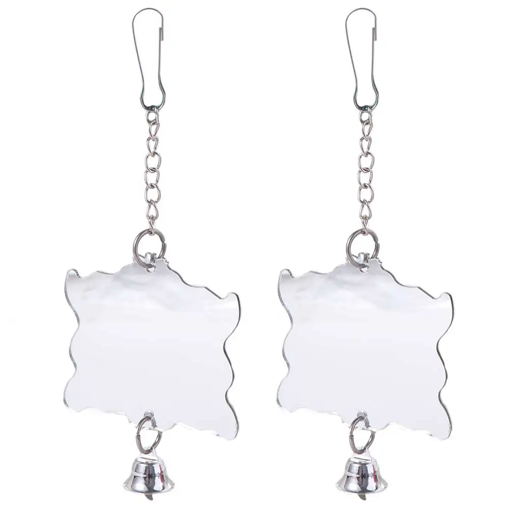 

Budgie Toy Acrylic Bird Cage Mirror Durable Square Parrot Bell Toy Hanging Parrot Cage Toy for Parakeet Cockatiel Finch
