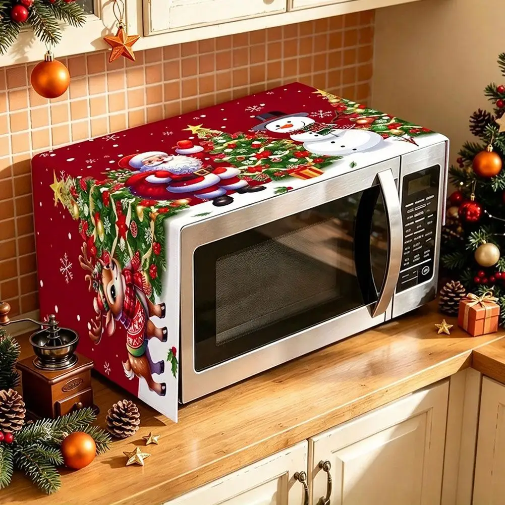 Christmas Microwave Oven Top Kitchen Appliance Dust Cover Santa Snowman Tree Design Countertop Decoration Protection
