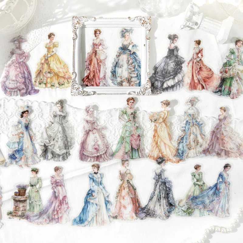 Image of JIANQI 20 Stück Vintage-Mädchen-Aufkleber aus PET-Material für DIY Scrapbooking, Junk Journal Deko, Schreibwaren