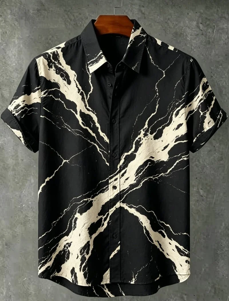 Men's Abstract Marble And Natural Print Casual Shirt, Breathable Top For Summer Vacation Party Travel And Daily Wear