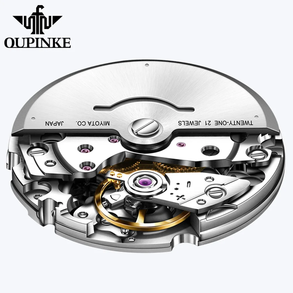 OUPINKE Original Brand Imported Movement Men's Watches Tungsten Steel Strip Automatic Mechanical Watch Week Calendar Waterproof