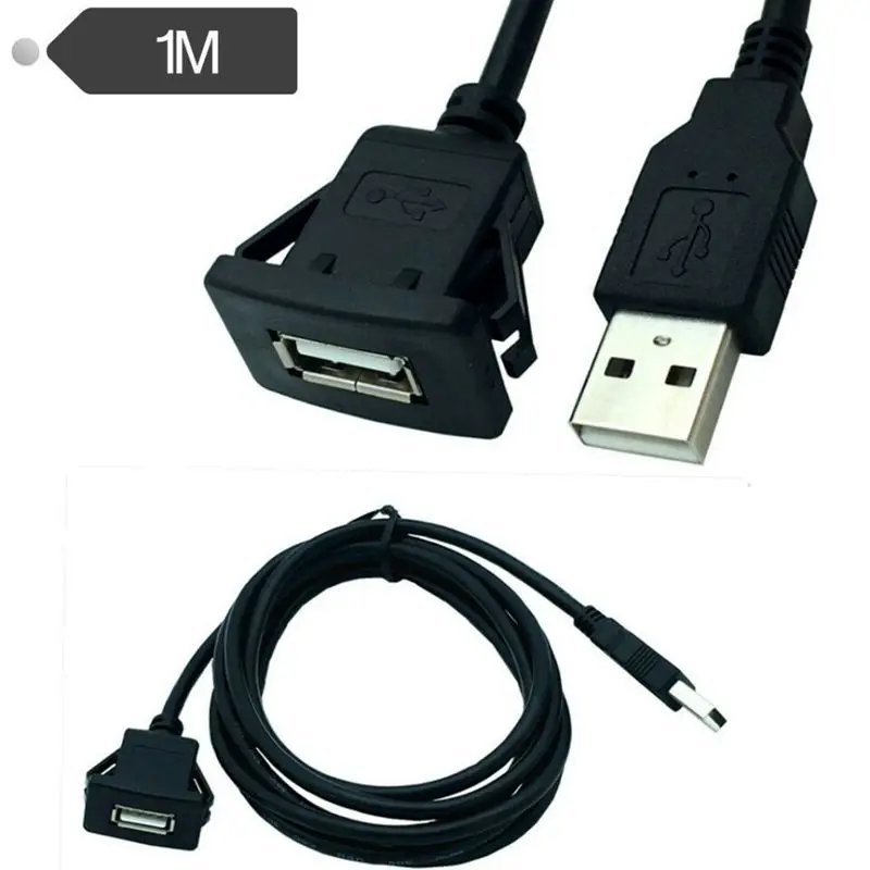 1m 2m Car Dashboard Extension Cable USB Panel Waterproof Cable USB 2.0 Male to Female Car Extension Cable