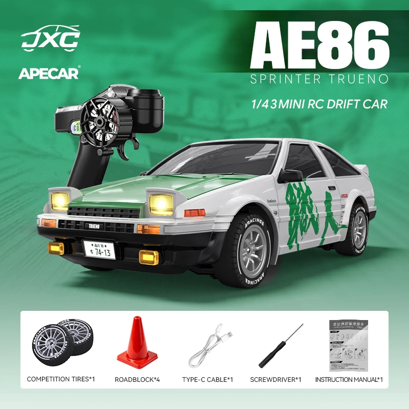 JXC 1:43 AE86 Tsuchiya Drift King DK RC Drift Car 4WD High Speed Racing Car Full Proportional Remote Control Electric Sports Car