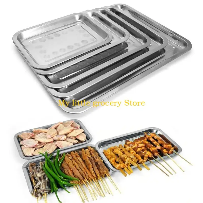D5BD Stainless Steel Rectangular Plate Barbecue Grilled Fish Tray BBQ Container