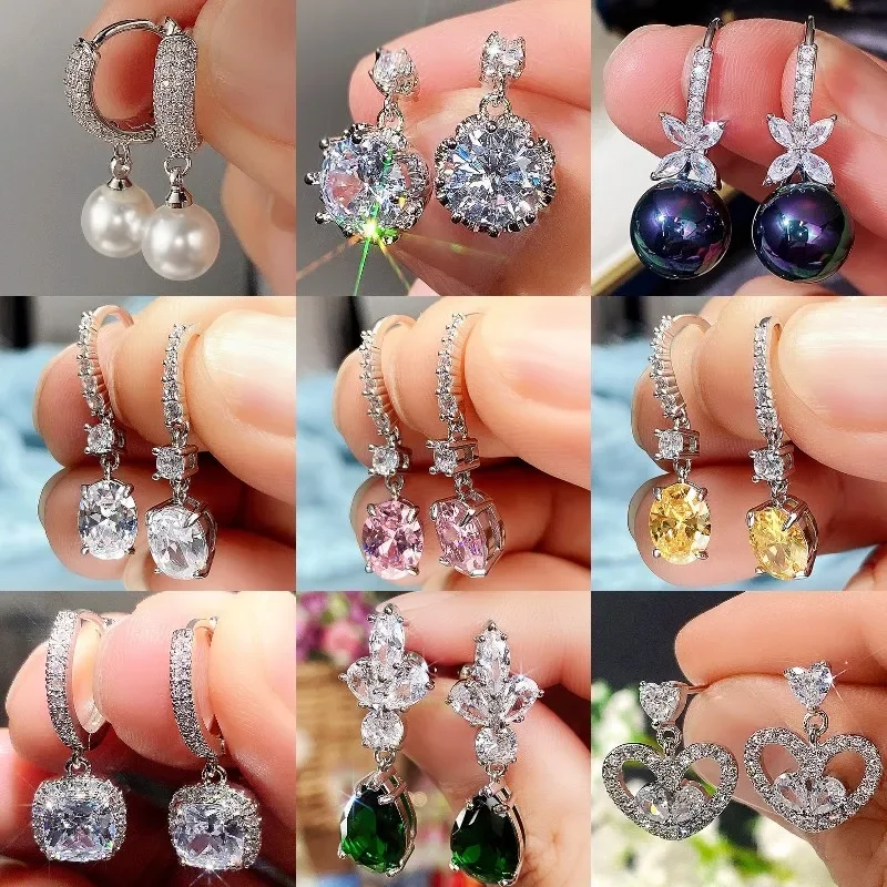 2024 Milangirl New Female Pendant Earrings Brilliant Crystal Jewelry for Wedding Party Elegant Lady Engagement Accessories Gift