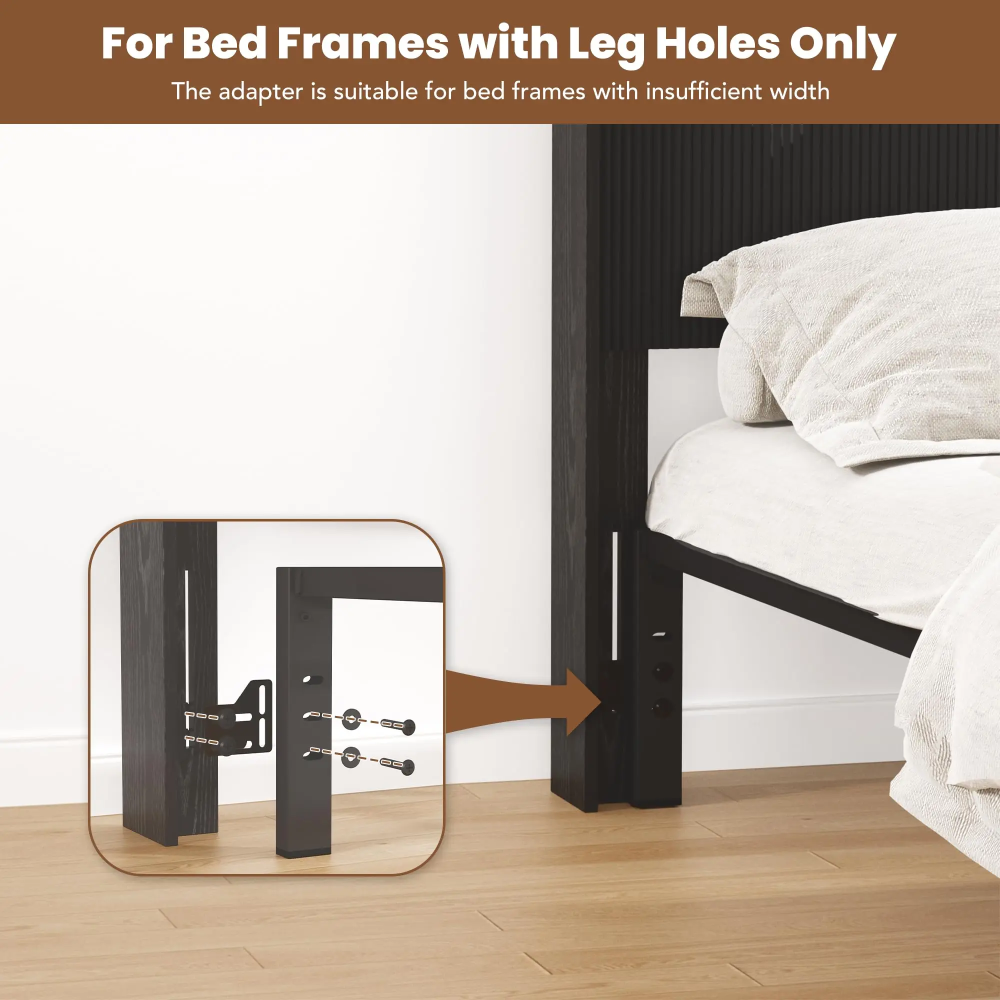 Fluted Headboard Queen Size, Modern Black Headboard with Lighting&Power Outlets, Wall Mounted Headboard Only with image 6