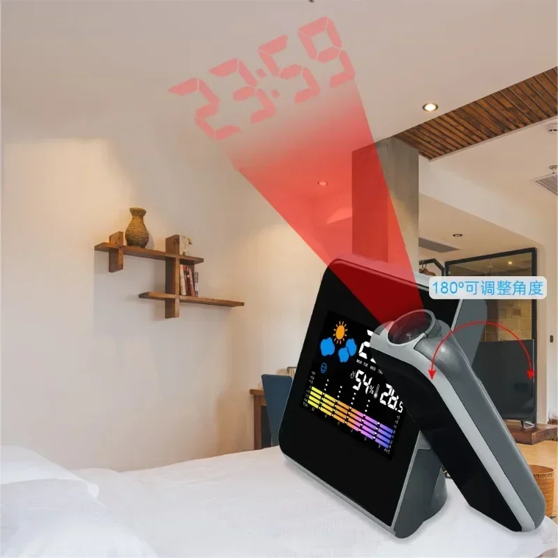 Color LCD Digital Projection Alarm Clock Temperature Thermometer Humidity Hygrometer Desk LED Time Projector Calendar