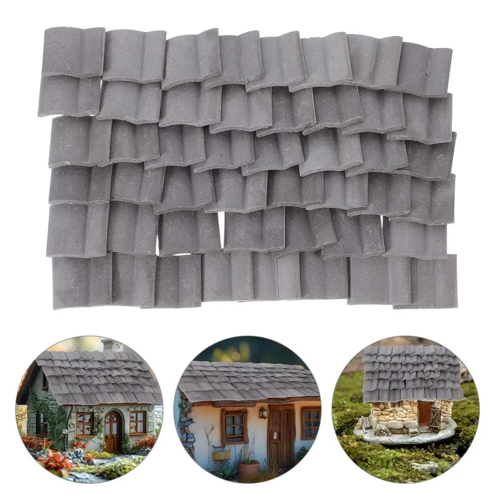 50/100pcs Mini Gray Roof Tile Model Building Clay Material,Micro Sculpture Landscape DIY Imitation Tile Model Garden Decoration