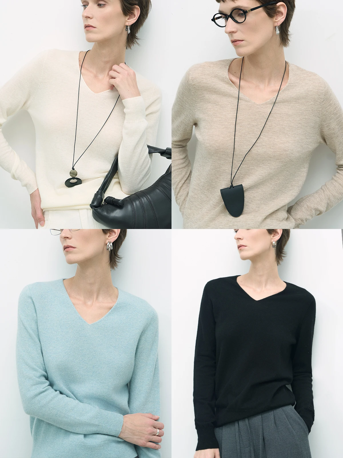 

Морской вязаный V-Ne Long Sve Camere шерстяной базовый женский теплый свитер повседневный удобный цветной крой