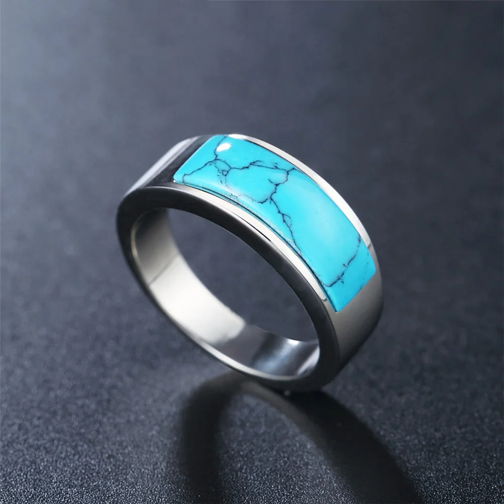 Punk Retro Titanium Steel Turquoises Rings for Men and Women Unisex Jewelry Size 7-11