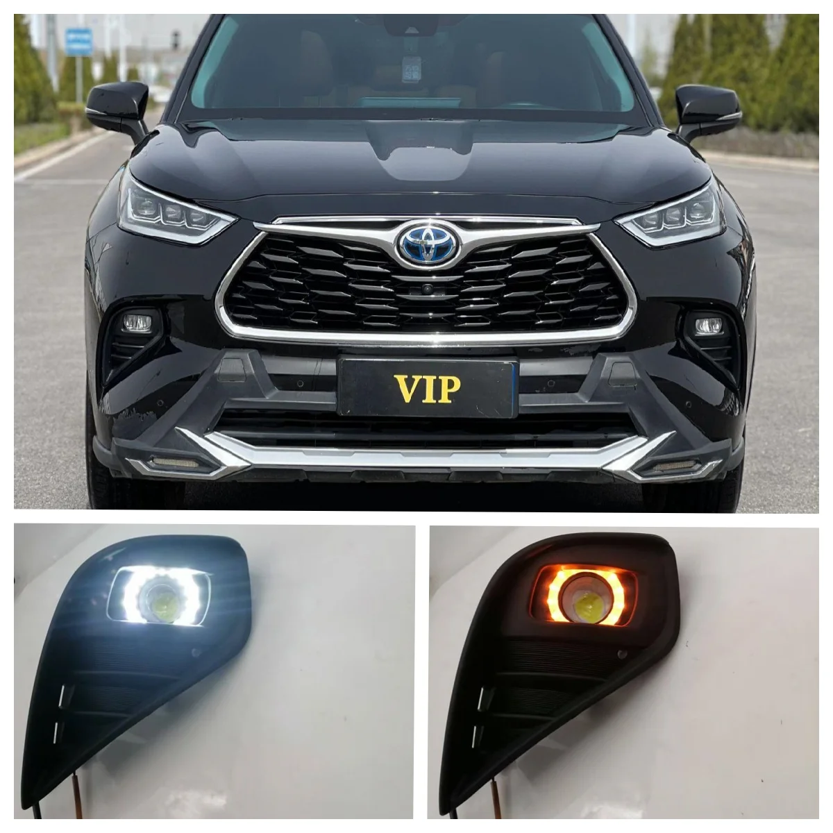 

LED Fog Lights Assembly For Toyota Highlander 2020 2021 2022 2023 Dual Color Angel Eye Daytime Running Lights Lamp DRL Daylight