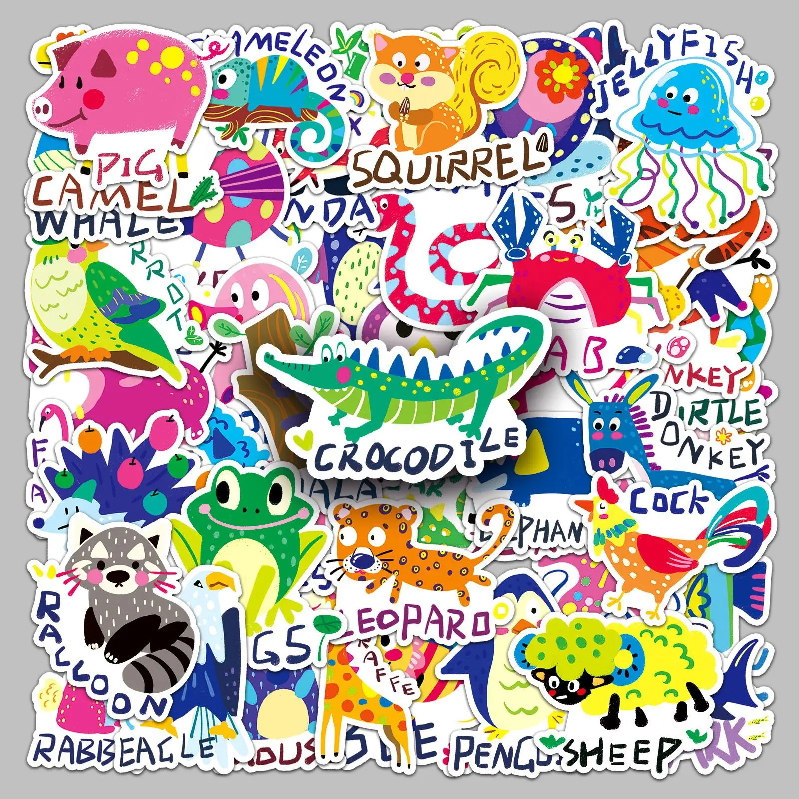 

50PCS Cute Cartoon Animal Stickers English Children's Painting Graffiti Decorative Ledger Diary Waterproof Stickers Kids Toy