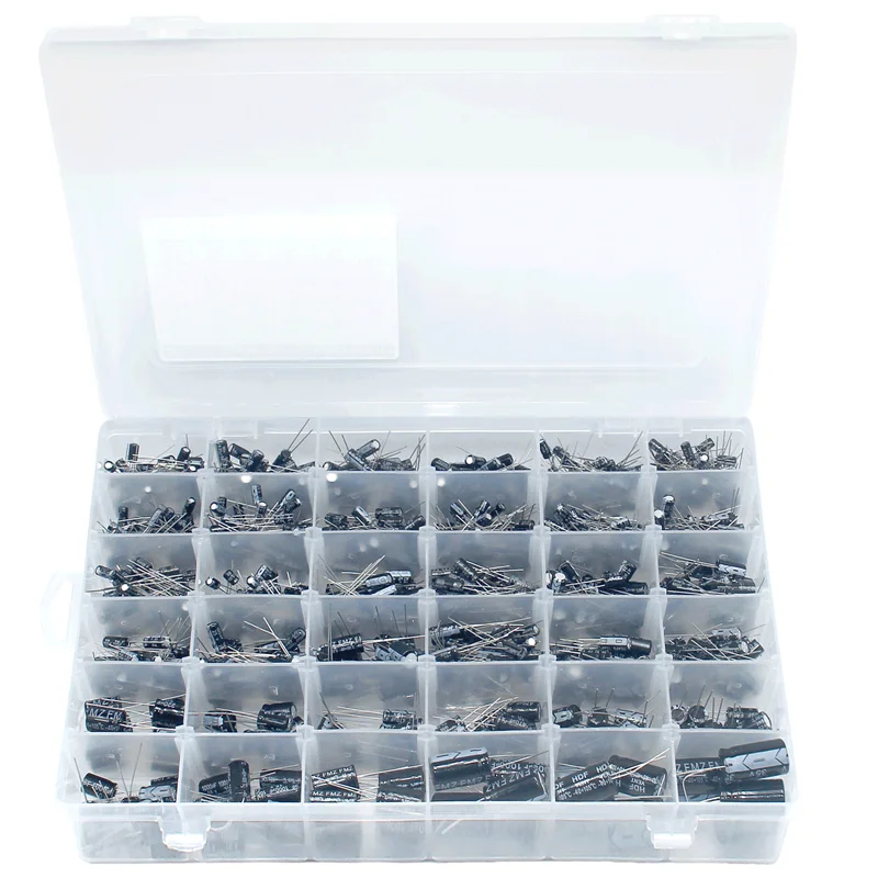 

Complete collection of 36 capacitance values ​​(0.1uf-2200uf) 1000uf 25V/35V plug-in aluminum electrolytic capacitor set