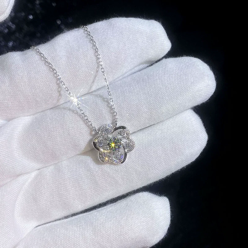 

S925 sterling silver women's necklace gold-plated plant flower moissanite popular fashion jewelry party accessories