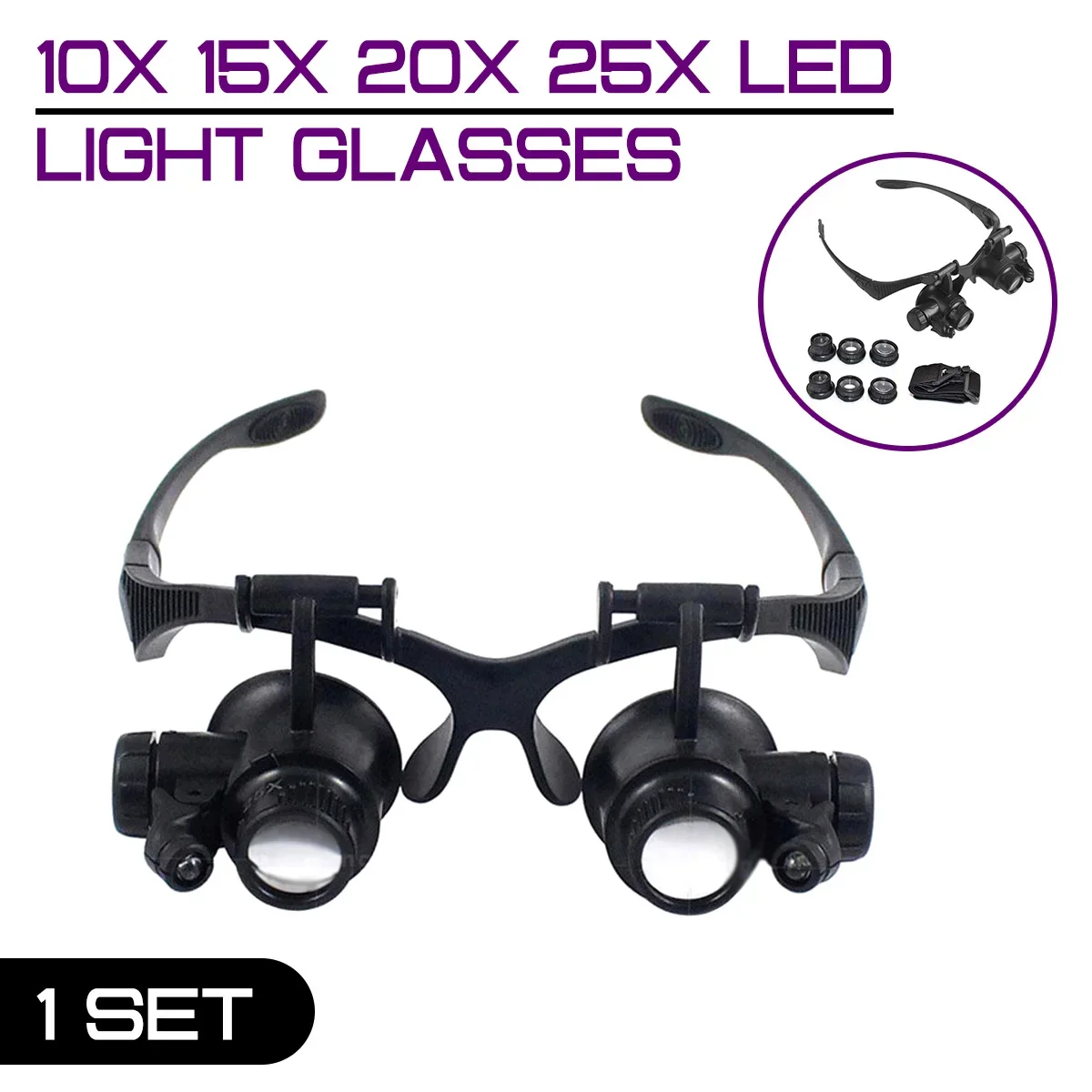 10X 15X 20X 25X Magnifier LED Light Magnifying Glasses Set Jewelry Watchmaker Headband Optical Lens Magnifying Glass Loupe Lupa