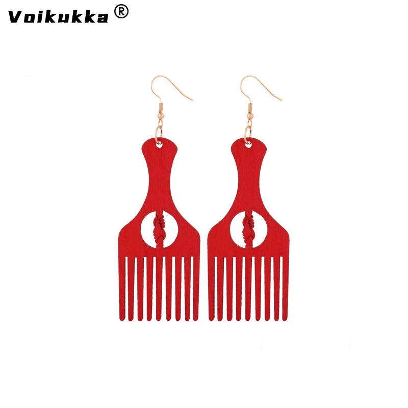 VOIKUKKA Jewelry 8 Colors Laser Cutting Wood Comb Pendant Africa Ethnic Style Women Earrings For Gifts Accessories Wholesale