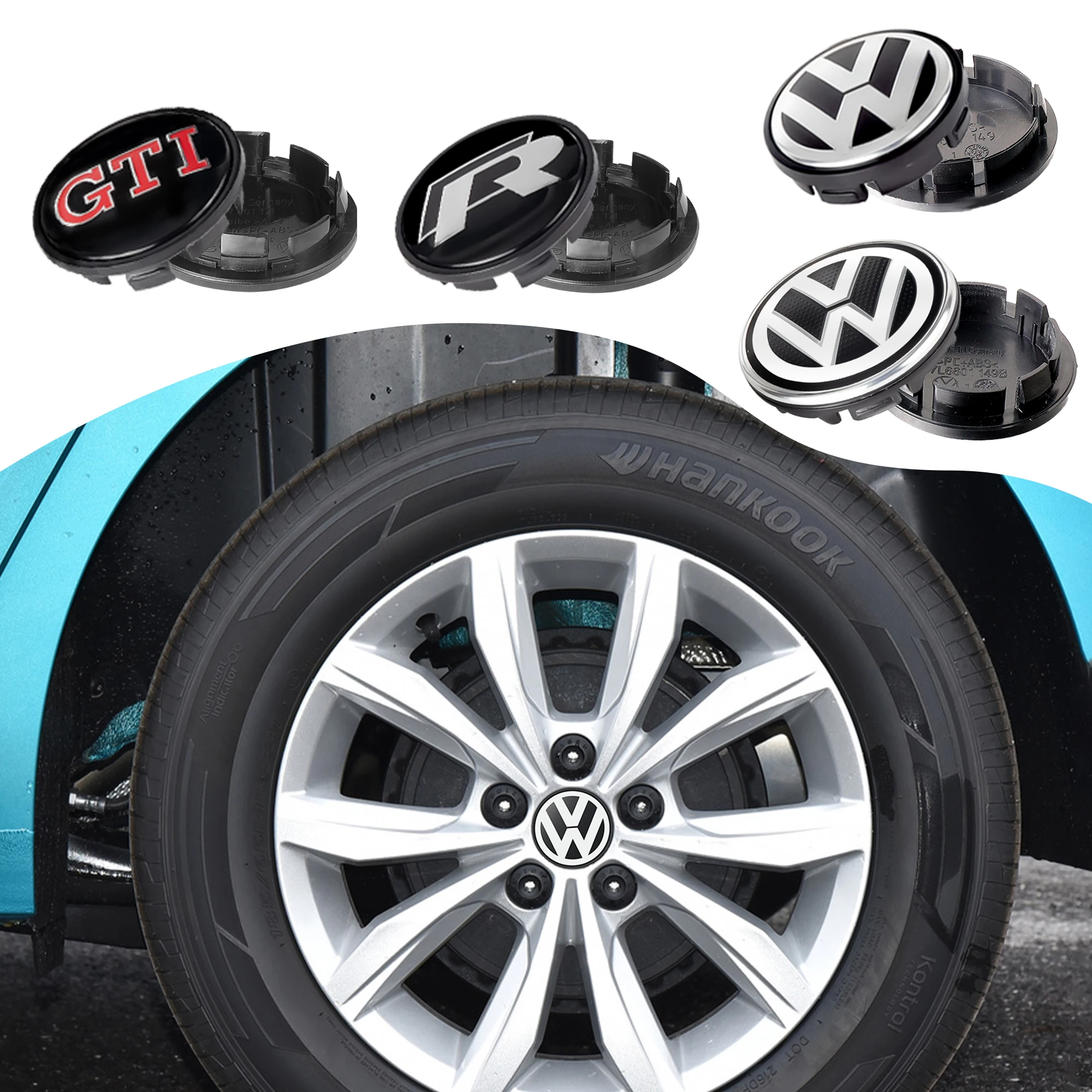 56mm 65mm 66mm Original Hubcap Car Styling Wheel Center Hub Caps Covers Covers Emblem Replacement for Volkswagen VW R GTI Golf 5