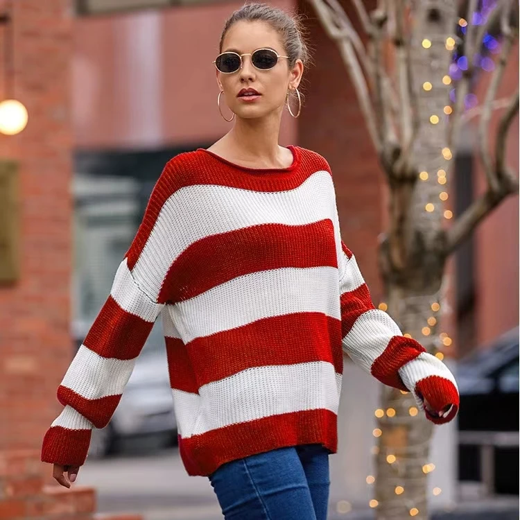 Loose Knitted Sweater Striped Autumn Winter New Sle Women's Faion Comfortable round Ne Long Sve Casual Top
