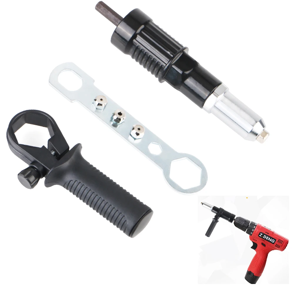 2.4mm-4.8mm 3pcs/set With Replaceable Nut Bit Nail Set Riveting Nut Gun Adapter Electric Rivet Nut Gun Connector Universal